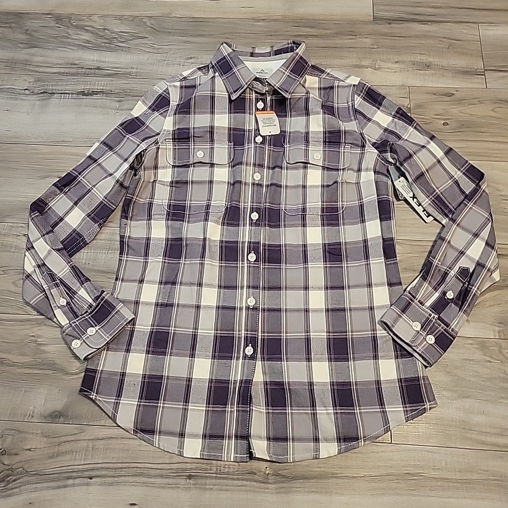 Ridgecut Toughwear‎ Shirt Womens Small Button Up Purple Plaid Long Sleeve NEW